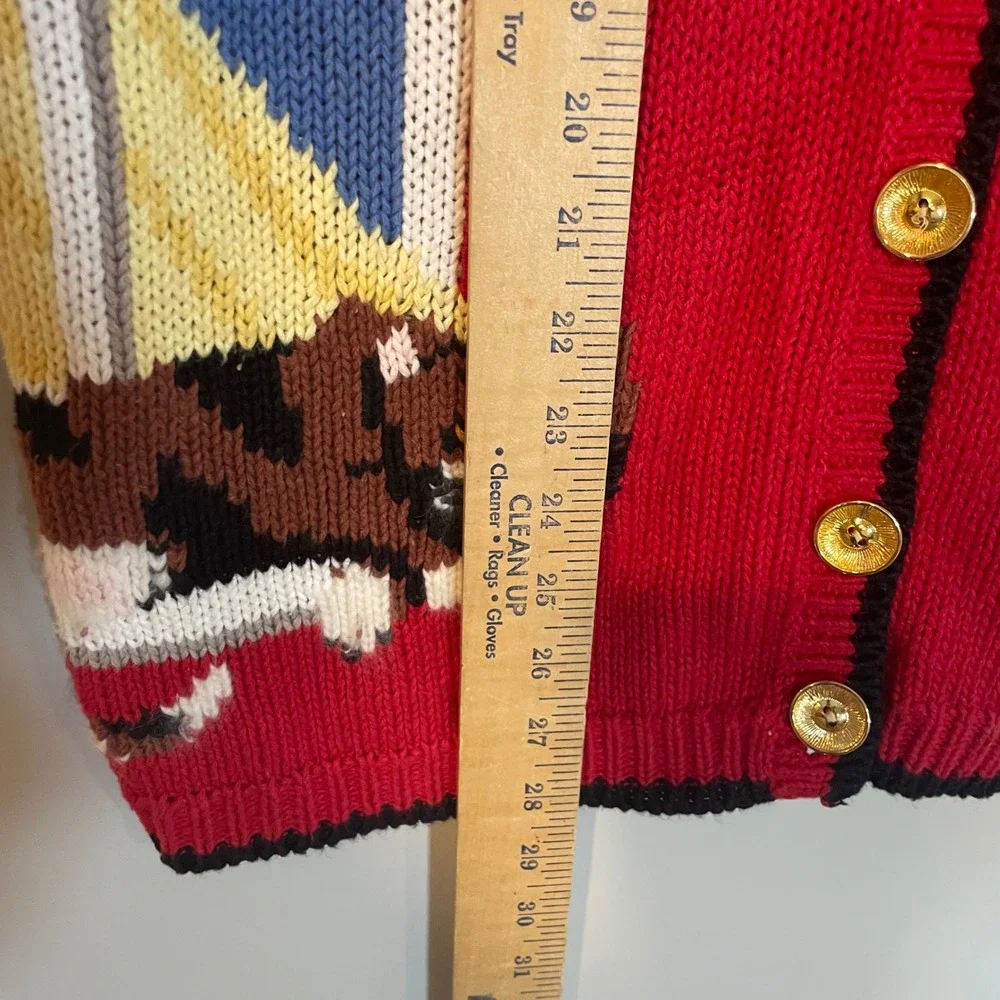 Vintage Cat Vest Sweater Women's 2XL Hand Knit Gold Button Front Red Arlando 80s - Picture 3 of 6